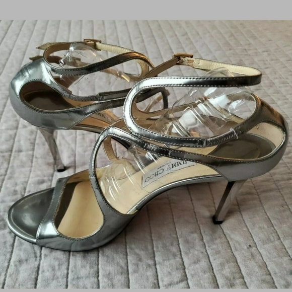 Jimmy Choo Ivette Silver Leather Strappy Sandals - Picture 8 of 11